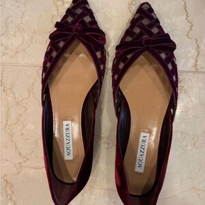 Aquazzura Velvet Flats in Deep Burgundy
